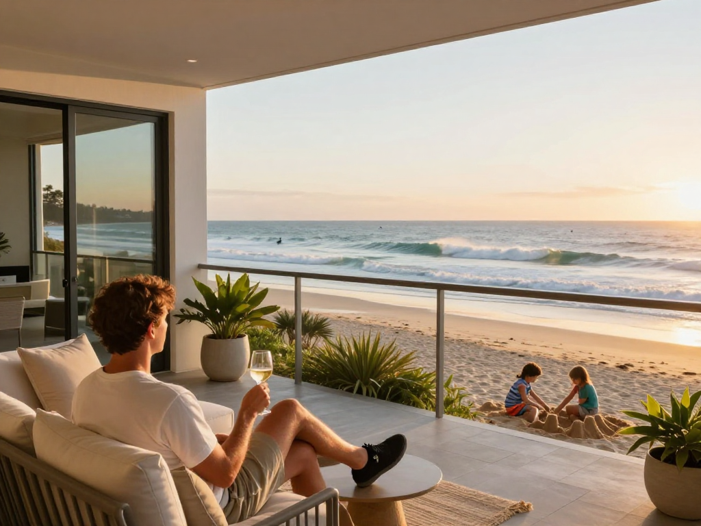 airbnb management gold coast beachside property with sunset view.