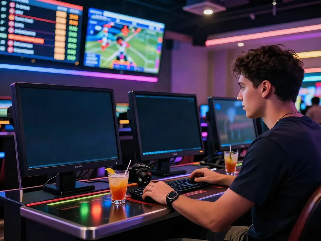 Exciting live sports betting experience at http://tx88-onl.net/ showcasing a player analyzing statistics and odds in a vibrant casino.