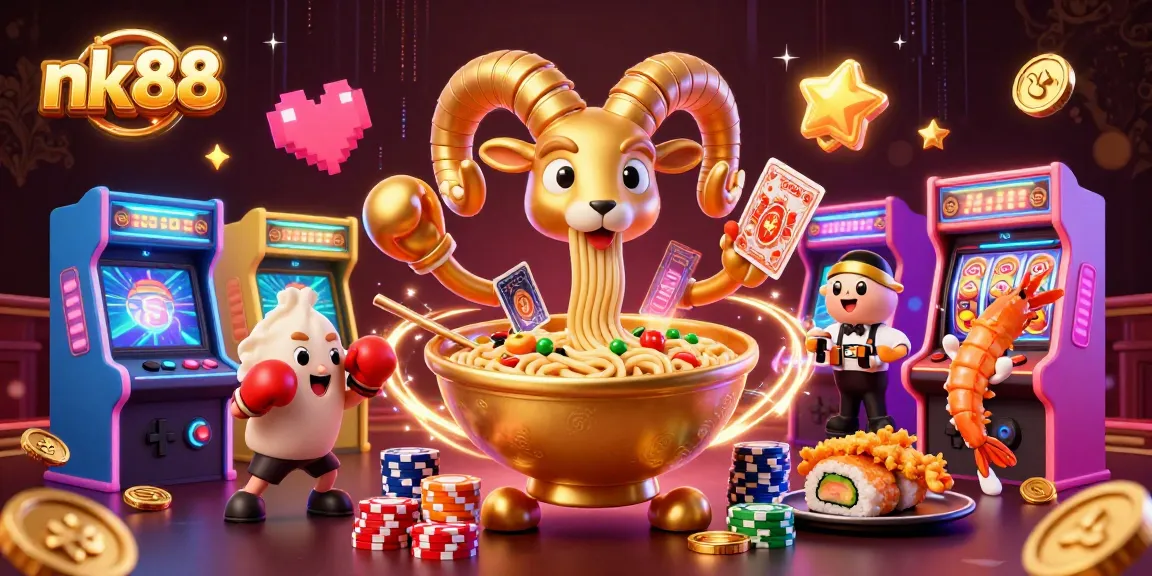 Engage in vibrant gaming action with nk88's thrilling characters in a dynamic casino scene.