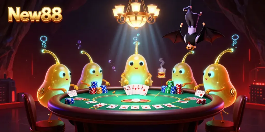 Experience thrilling gameplay at New88, featuring glowworms lighting a vibrant casino scene.