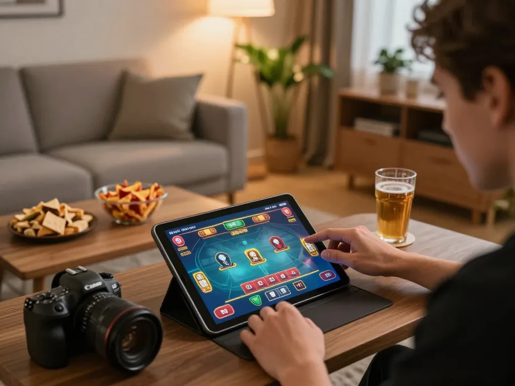 Player immersed in n188 online gaming session with vibrant visuals and cozy atmosphere.