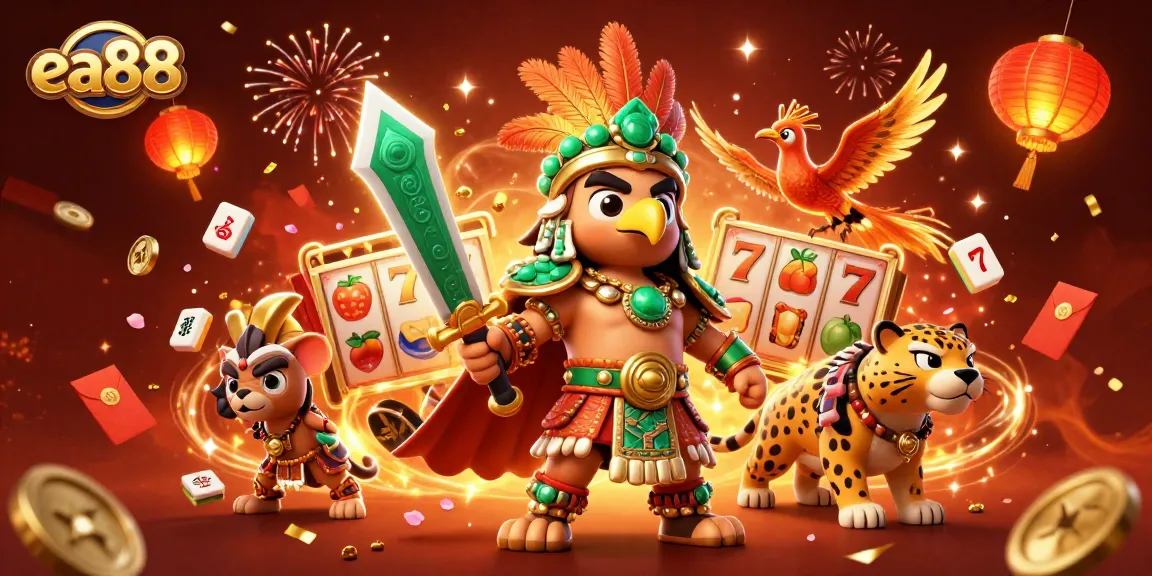 Play exciting slots at ea88 with vibrant characters and festive gambling elements.