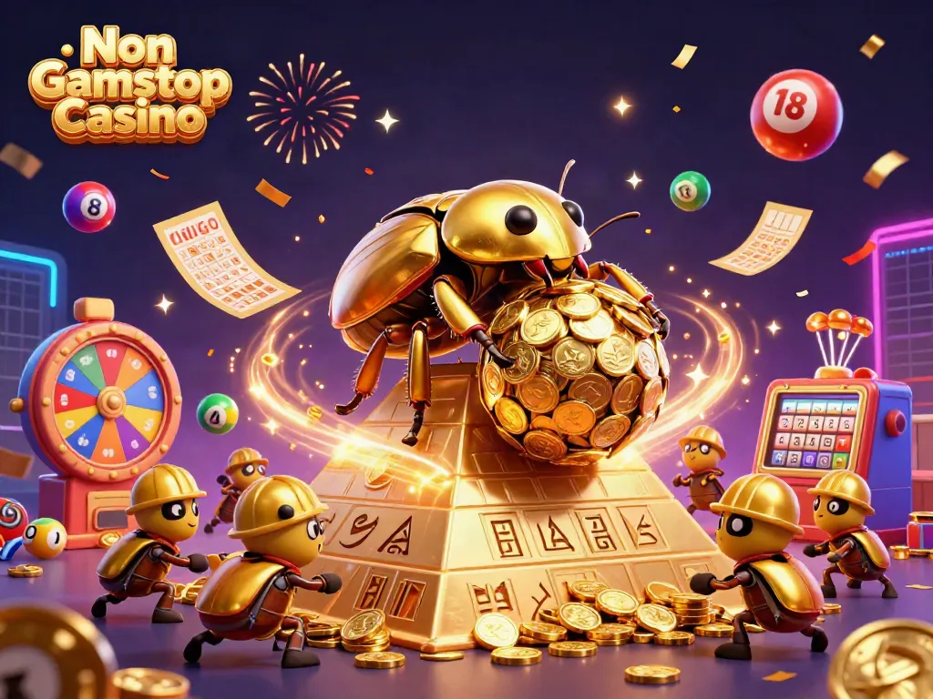 Experience the thrill of Non Gamstop Casino with vibrant lottery elements and golden treasures.