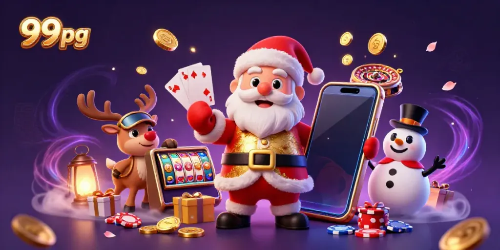 Experience thrilling gameplay in 99pg with Santa, a reindeer dealer, and a poker-chip snowman.