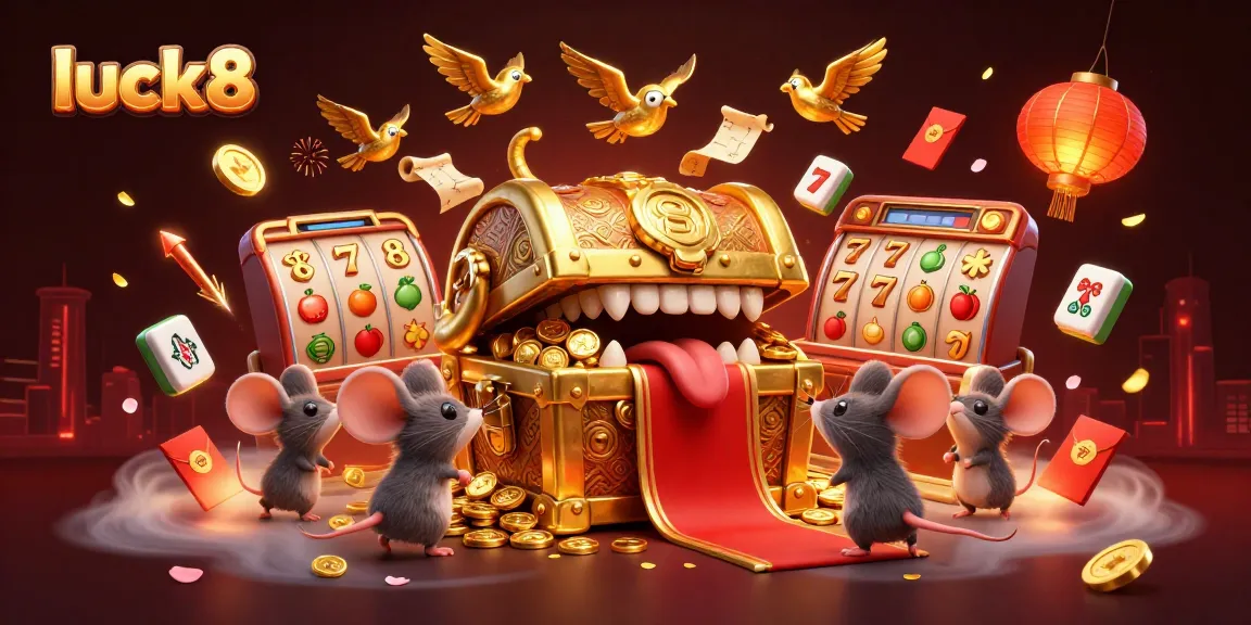 Engage in luck8 thrill with vibrant slots and golden treasures illuminating the exciting casino scene.