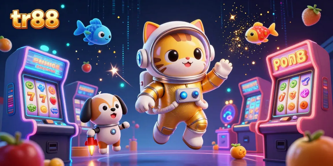 Engage with the vibrant tr88 casino scene, featuring astronaut cat and dynamic jackpot elements.