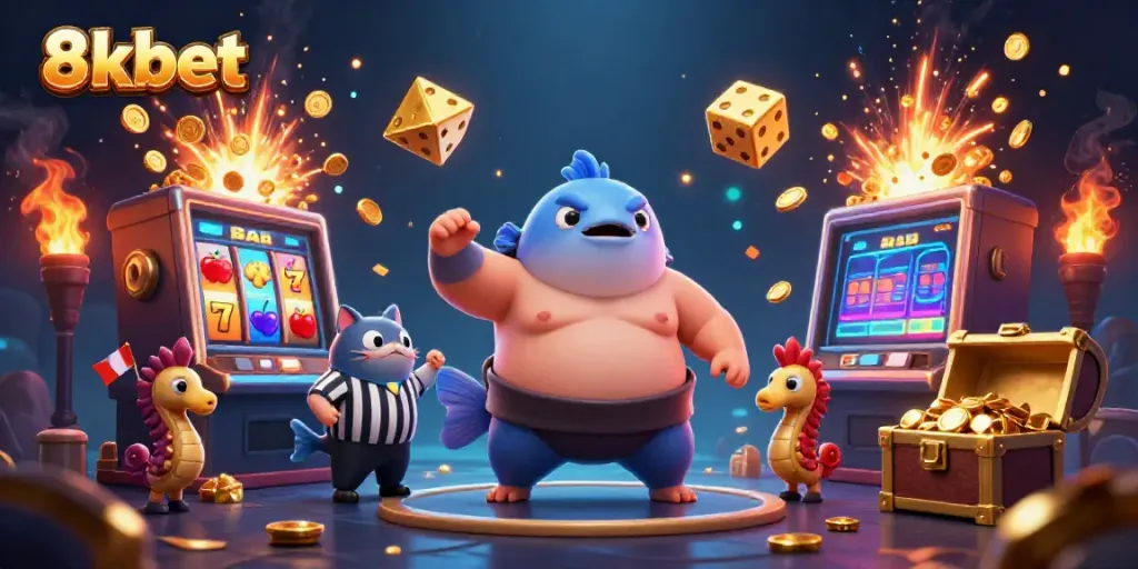 Experience the fun of 8xbet with an exhilarating underwater casino scene bursting with excitement.
