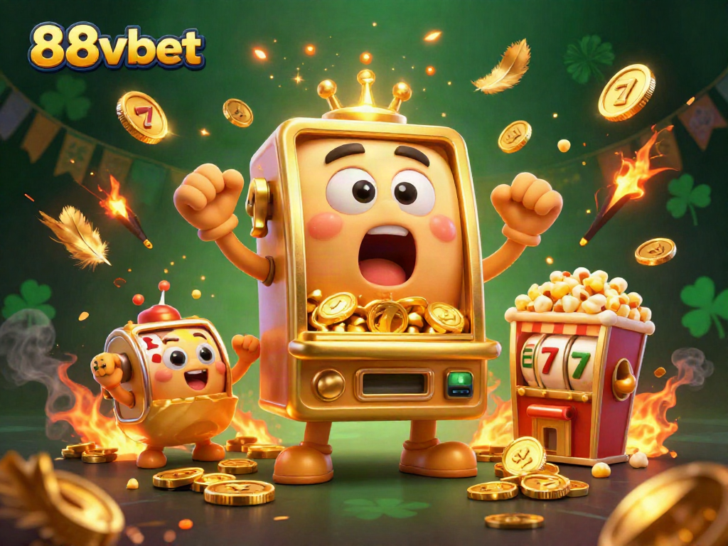 Experience an exciting jackpot moment with 88vbet's golden slot machine celebrating wins amid dynamic casino elements.
