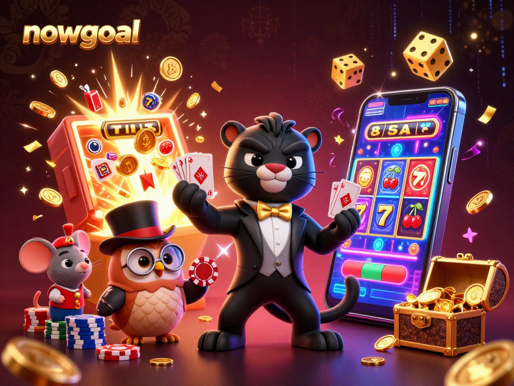 Engage in thrilling gameplay with nowgoal's vibrant 3D illustration featuring casino elements.