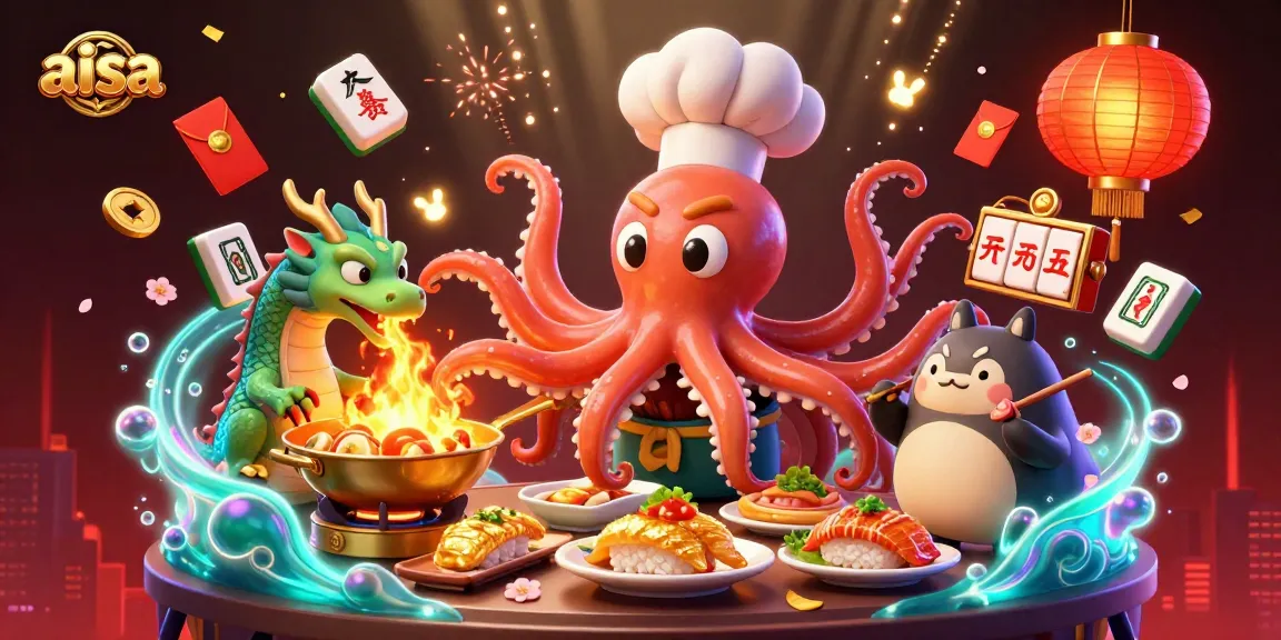 Engage with the thrilling aisa casino scene featuring a sushi chef octopus and vibrant game elements.