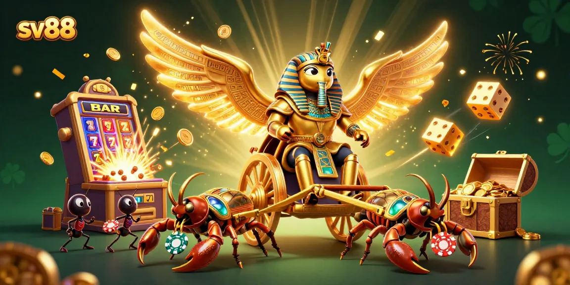Win with sv88 in a vibrant casino scene filled with slot machines, chance games, and colorful characters.