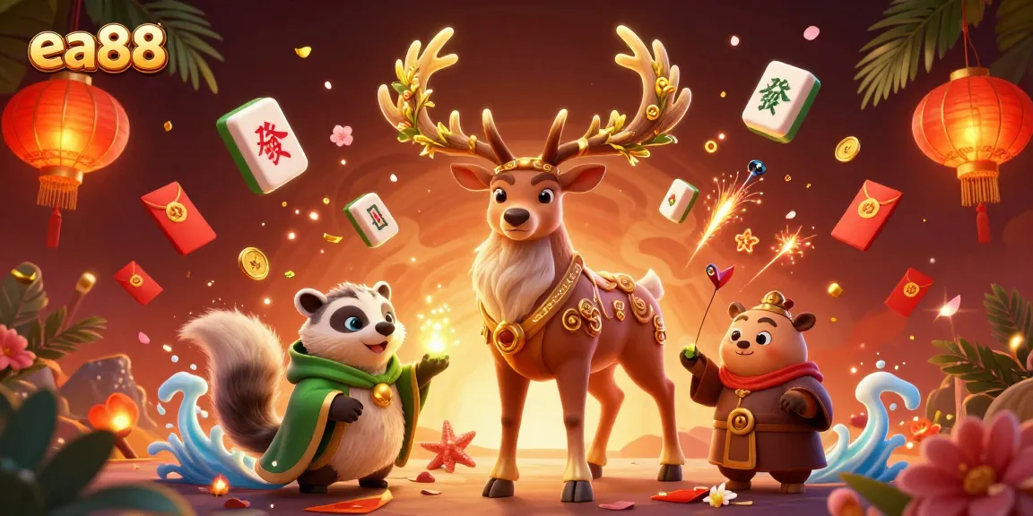 Experience the thrill of ea88 with a lively casino scene featuring vibrant characters and festive elements.