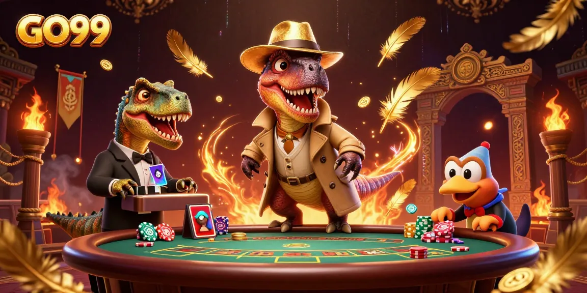 GO99 attracts players with a thrilling blackjack scene featuring a velociraptor card counter and a stegosaurus pit boss.