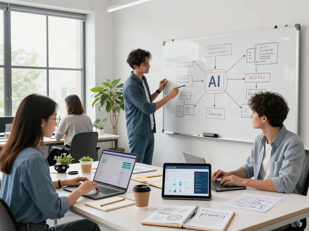 Collaboration among diverse professionals in AI workspace, exploring 18+ ai technologies and innovations.