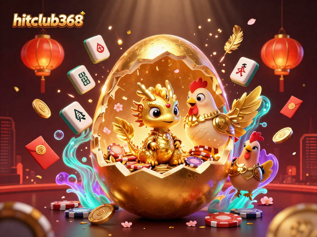 Engage with hitclub368’s vibrant gaming world with gold-themed 3D illustrations showcasing casino excitement.
