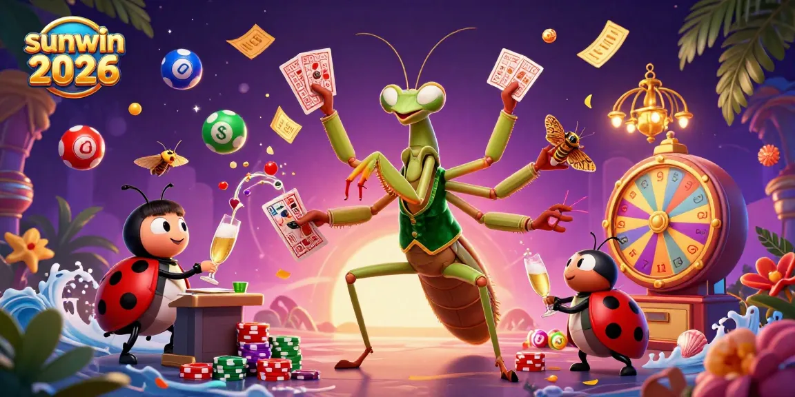 Experience vibrant gaming action with sunwin 2026 in this dynamic 3D casino illustration featuring engaging characters and lottery elements.