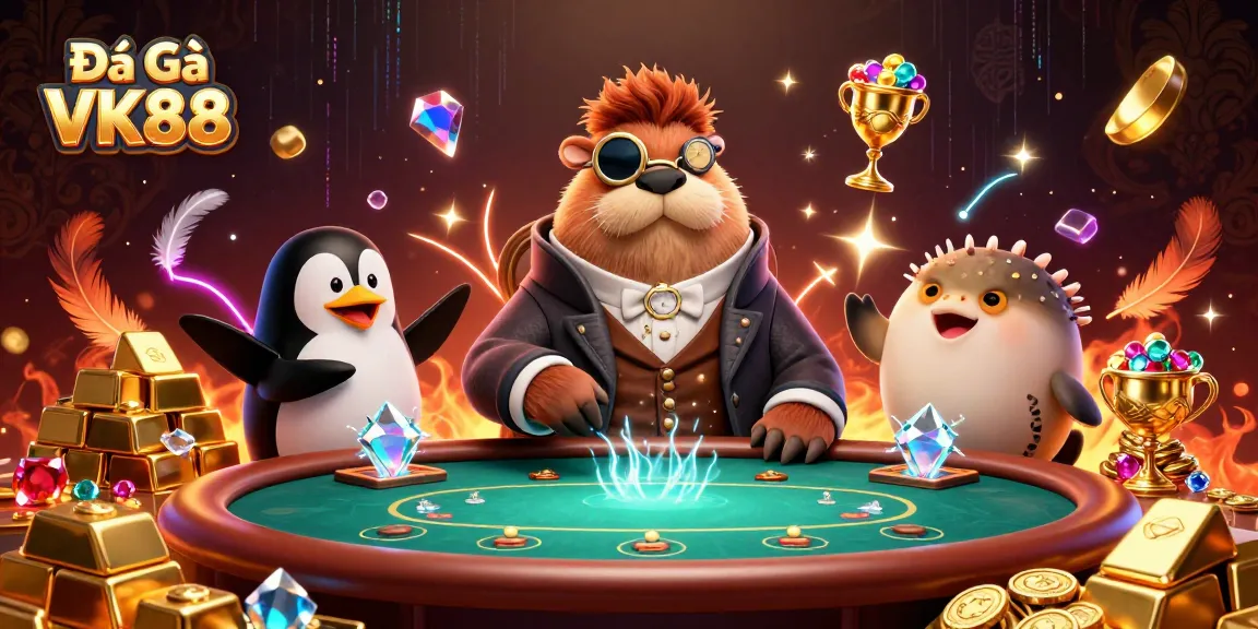 Experience the excitement of Đá Gà VK88 with animated characters in an underwater gambling scene.