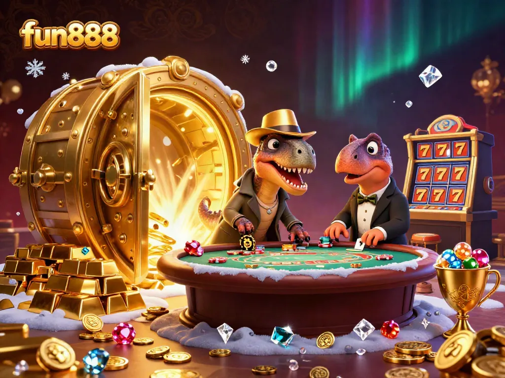 Experience fun888 as a velociraptor card counter tries to blend in at a lively casino.