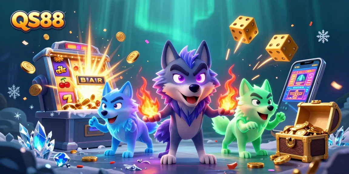 Experience thrilling wins with QS88 in this vibrant 3D casino scene filled with excitement.