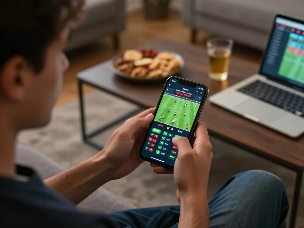 Đặt cược trực tiếp trên 12bet từ điện thoại thông minh trong một không gian ấm cúng tại nhà.