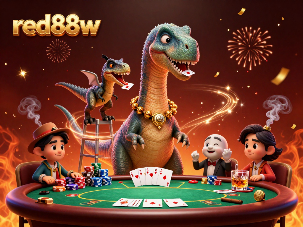 Experience thrilling poker action with red88w's dynamic casino scene featuring vibrant characters and game elements.