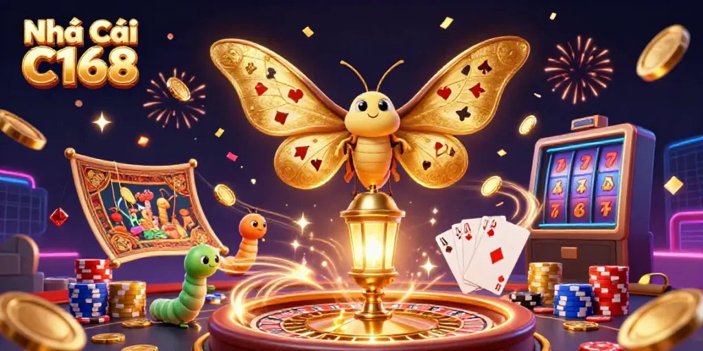 Experience thrilling gaming adventures at Nhà Cái C168, featuring vibrant casino scenes and dynamic action.