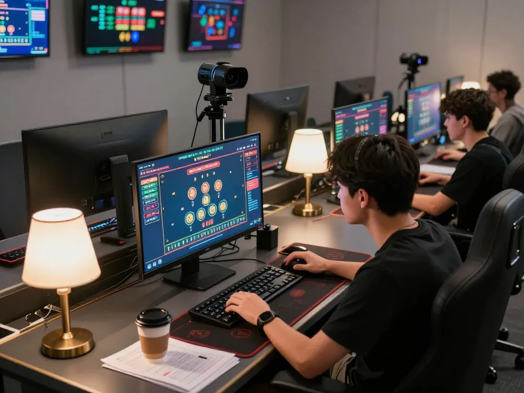 Engaged player strategizing their bets while lc88 đăng nhập on multiple screens in a professional gaming setup