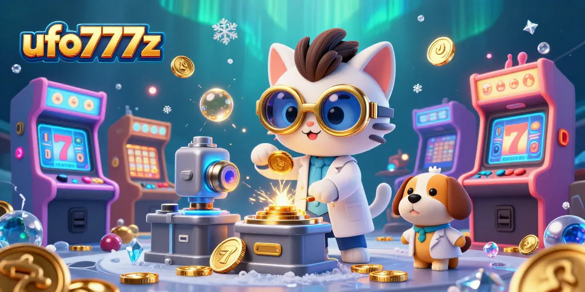Spin and win big at ufo777z with vibrant casino-themed 3D illustration featuring lucky symbols.