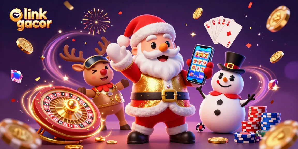 Experience the magic of link gacor with Santa and friends in a vibrant casino scene full of excitement.