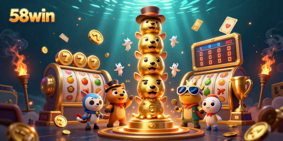 Engage with thrilling slots at 58win, showcasing vibrant totems and dynamic jackpot elements.