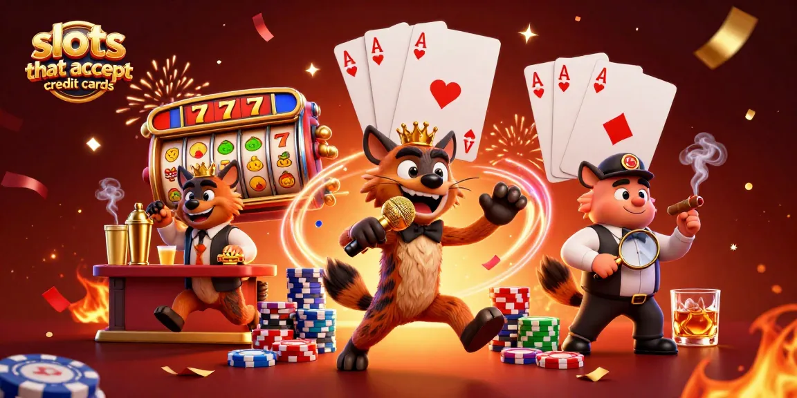 Experience fun at slots that accept credit cards featuring lively hyena characters and a vibrant casino scene.