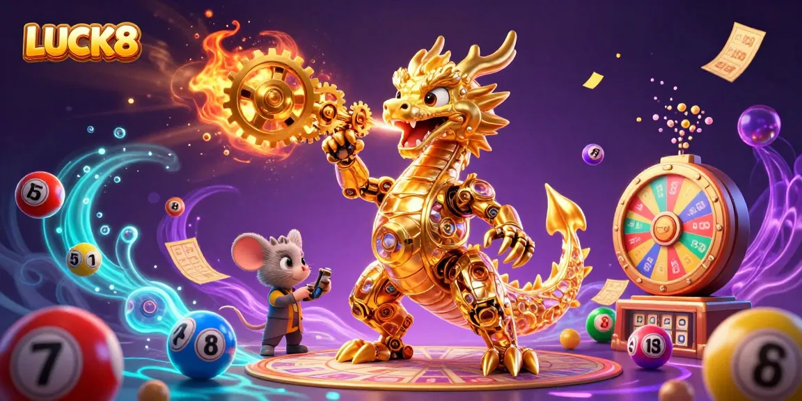 LUCK8 attracts players with vibrant casino game elements and dynamic golden dragon illustration.