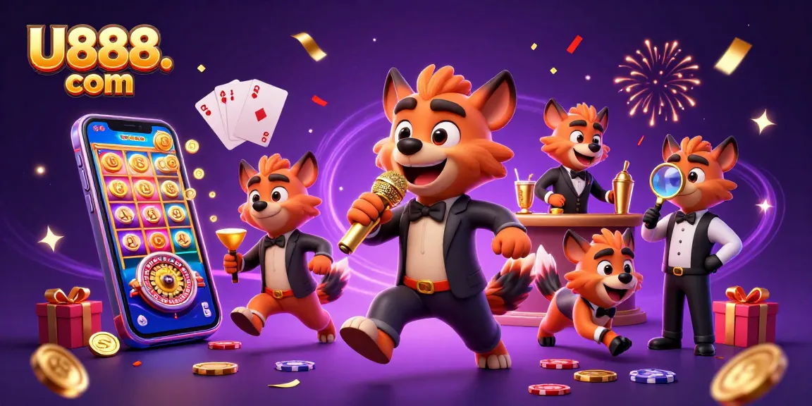 Experience the thrilling humor of U888. com with hyenas in a dynamic casino scene.