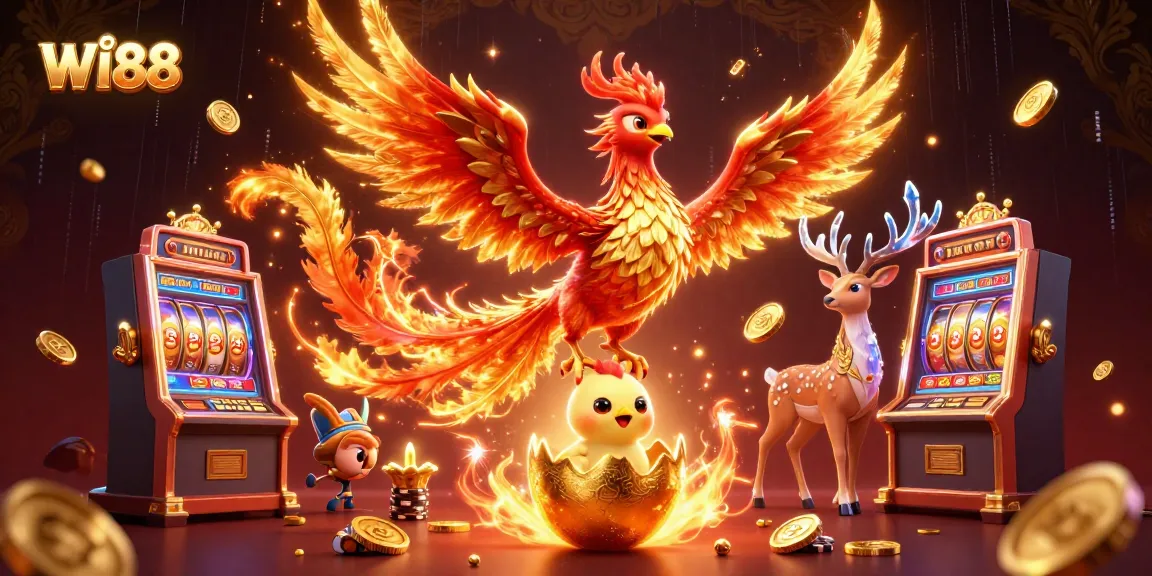 Experience thrilling action at WI88 casino with vibrant phoenix, exciting slots, and dynamic elements.