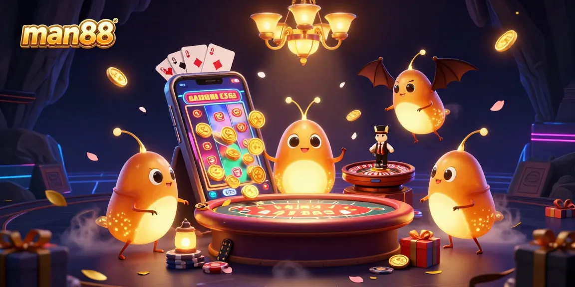 Spin vibrant slots and win golden prizes at man88's charming cave casino illuminated by glowing glowworms.