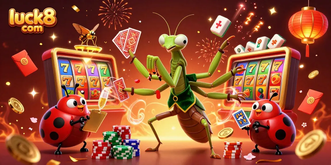 Experience the thrill of luck8 com with a giant praying mantis card sharp and vibrant casino elements.
