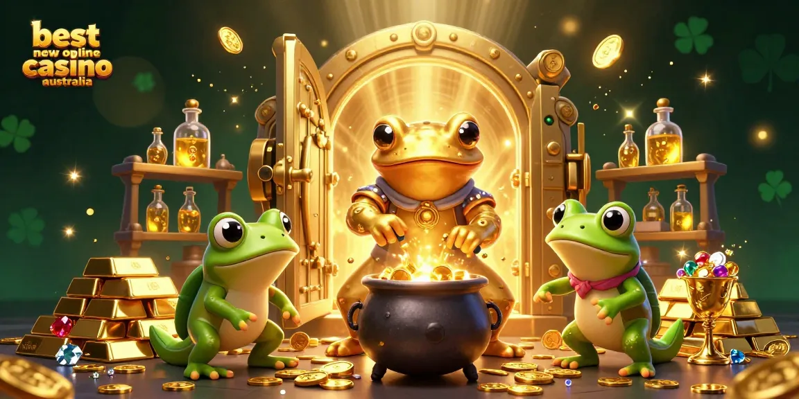 Experience the thrill at the best new online casino Australia, showcasing gold coins and magical gaming elements.