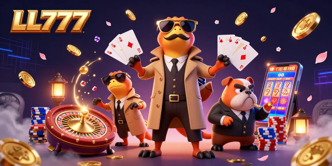 Engage with LL777 by witnessing three raptors in a trench coat comically attempting to enter a VIP casino.