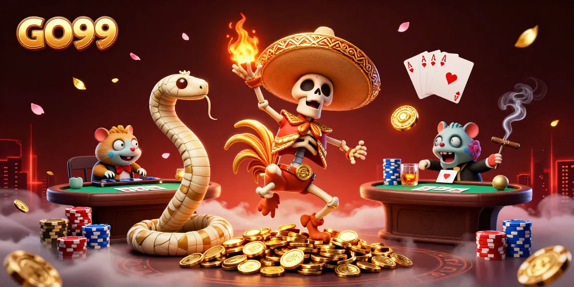 Experience winning moments at GO99 with vibrant gaming characters celebrating on golden coins.