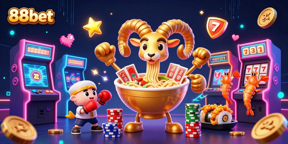 Experience the vibrant 88bet casino world with a dynamic scene of fun characters and gaming elements.